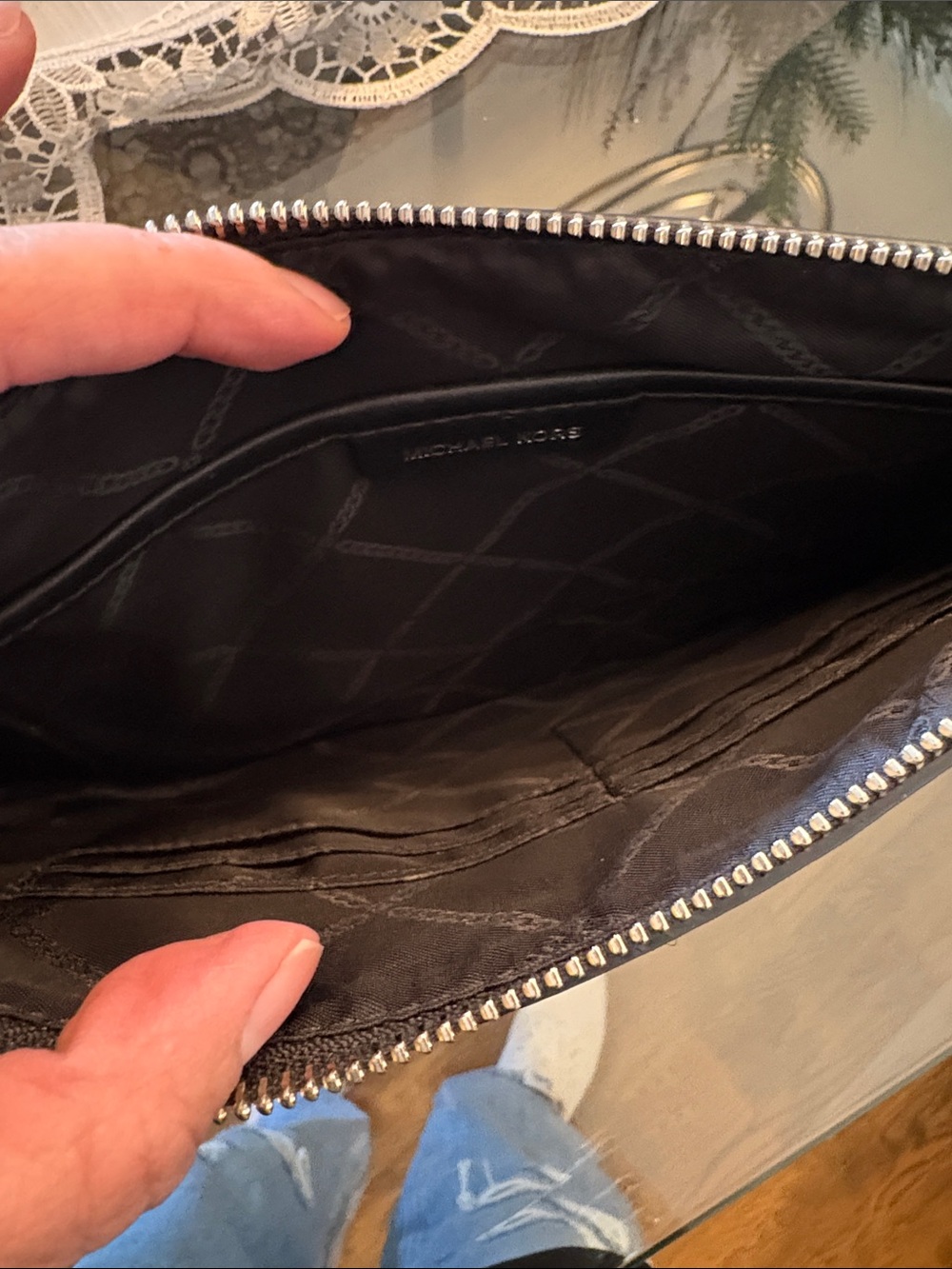 Michael Kors Black Beaded Graphic Zip Clutch with Multicolor Accents - Picture 2 of 7